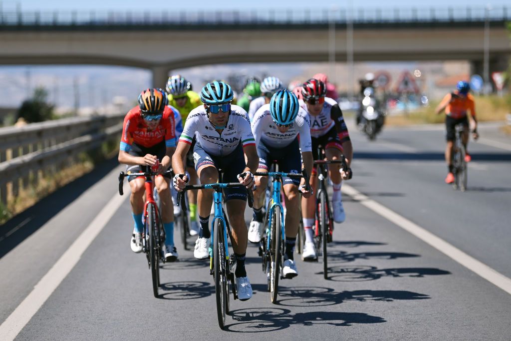 SIERRA NEVADAGRANADA SPAIN SEPTEMBER 04 Vincenzo Nibali of Italy and Team Astana Qazaqstan competes in the breakaway during the 77th Tour of Spain 2022 Stage 15 a 1526km stage from Martos to Sierra Nevada Granada LaVuelta22 WorldTour on September 04 2022 in Sierra Nevada Spain Photo by Justin SetterfieldGetty Images