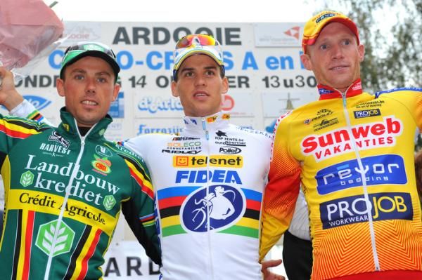 Sven Nys, Zdenek Stybar and Klaas Vantornout on the podium in Ardooie.