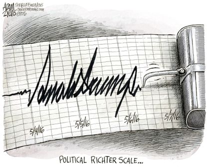 Political Cartoon U.S. Trump Earthquake