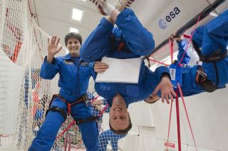 Now fellow European Space Agency (ESA) astronauts, Matthias Maurer and Samantha Cristoforetti trained together aboard a parabolic flight in 2014.