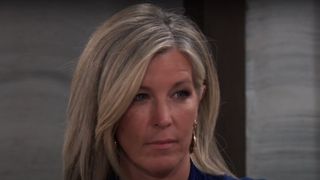 Laura Wright as Carly smirking in General Hospital