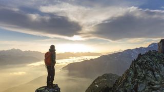 Man in remote mountain scenery