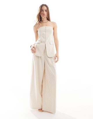 Asos Edition Premium Tailored Super Wide Leg Pants in Tonal Cream Stripe Print - Part of a Set