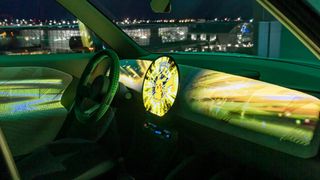 A photo of the interior of a mini with Pokémon branding