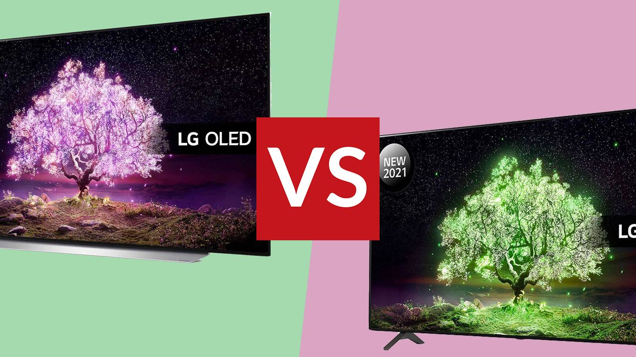 LG A1 vs LG B1 TVs on coloured background