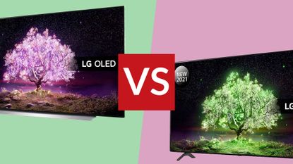 LG A1 vs LG B1 TVs on coloured background