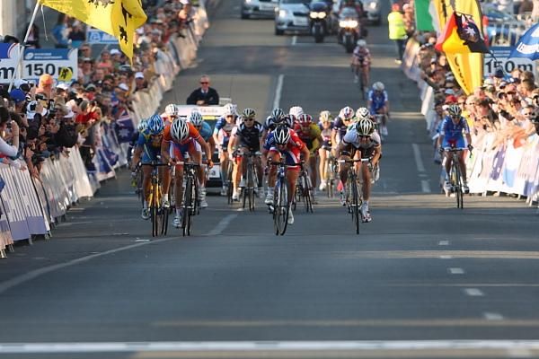 The race came down to a sprint - launched by Marianne Vos (Netherlands) and Nicole Cooke (Great Britain)