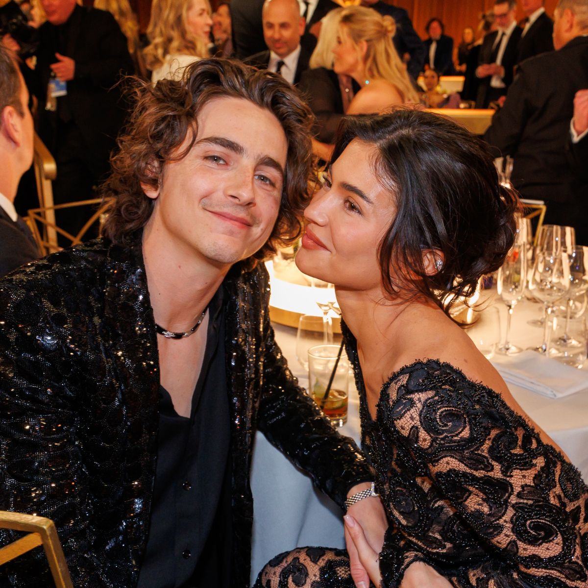 Timothée Chalamet and Kylie Jenner attend the 81st Golden Globe Awards