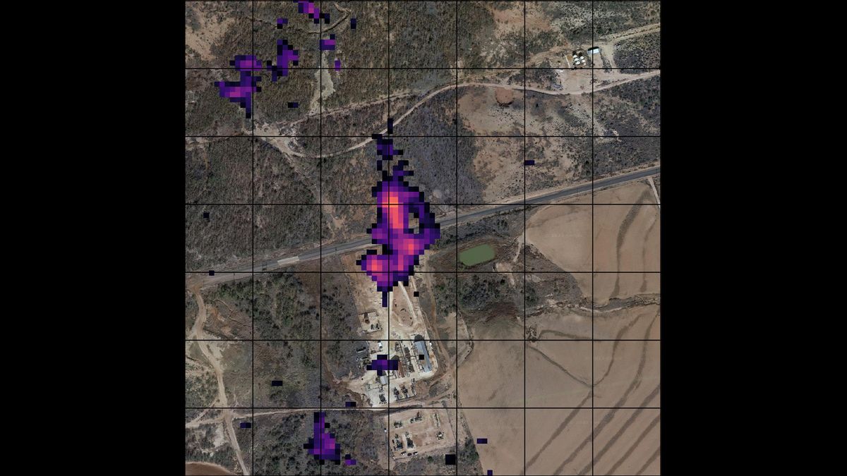 A methane leak detected by satellites of U.S. company Orbital Sidekick.