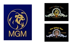 Stylised MGM logo in royal blue and gold, with film stills from the 1974 anniversary and the later 1970s.