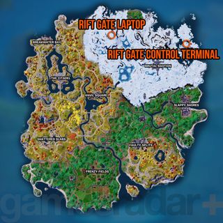 Fortnite Rift Gate Laptop and Control Terminal locations shown on the map