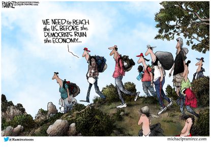 Political cartoon U.S. migrant caravan Democrats ruin the economy