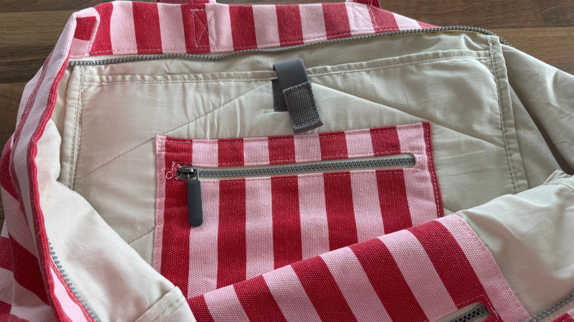 One of the interior pockets on the Roka London Marylebone Tote Bag