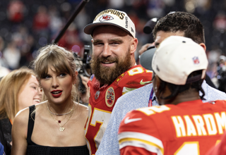 Taylor Swift and Travis Kelce at the Super Bowl 2024.