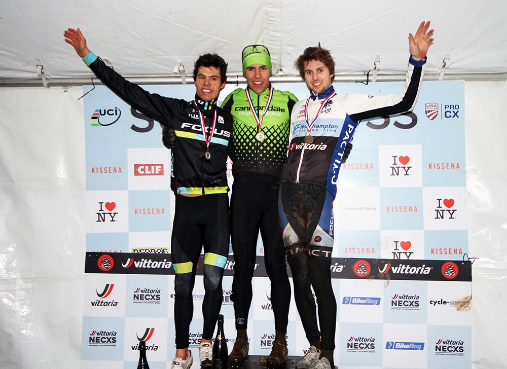 Mens podium: 2nd place, Jeremy Martin (Focus CX Canada) 1st place, Curtis White (Cannondale p/b Cyclocrossworld) 3rd place, Jack Kisseberth (Jam/NCC)