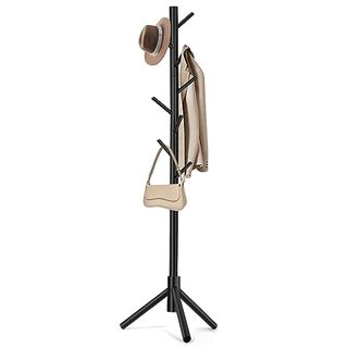 Freestanding black wooden Coat Rack With 8 Hooks and 3 Adjustable Size Tree Coat Racks