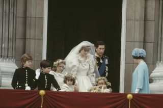 Princess Diana and her bridesmaids on the Buckingham Palace balcony