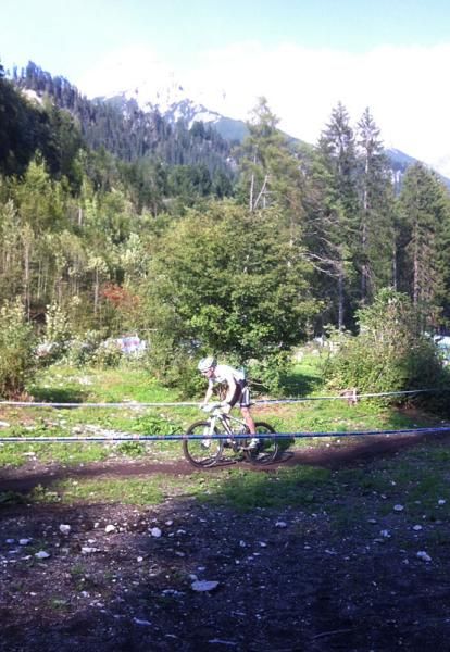 A rider out on some singletrack at MTB Worlds