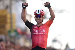 UBEDA SPAIN FEBRUARY 17 Michal Kwiatkowski of Poland and Team INEOS Grenadiers celebrates at finish line as race winner during the 4th Clasica Jaen Paraiso Interior 2025 a 1692km one day race from Ubeda to Ubeda on February 17 2025 in Ubeda Spain Photo by Tim de WaeleGetty Images