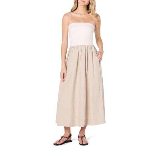 The Drop Hellen Strapless Mixed Media Maxi Dress, White/natural Linen, S