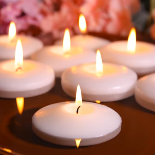 48 Pack White Floating Candles 3 Inch Unscented Floating Candles for Centerpieces-10 Hours Long Burn Time-3” Floating Candle Bulk for Wedding Cylinder Vases