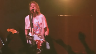 Kurt Cobain performs "Drain You" at Nirvana's final show at Terminal Einz in Much on March 1, 1994