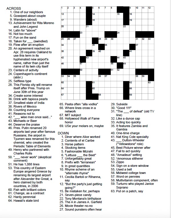 An unsolved crossword puzzle.