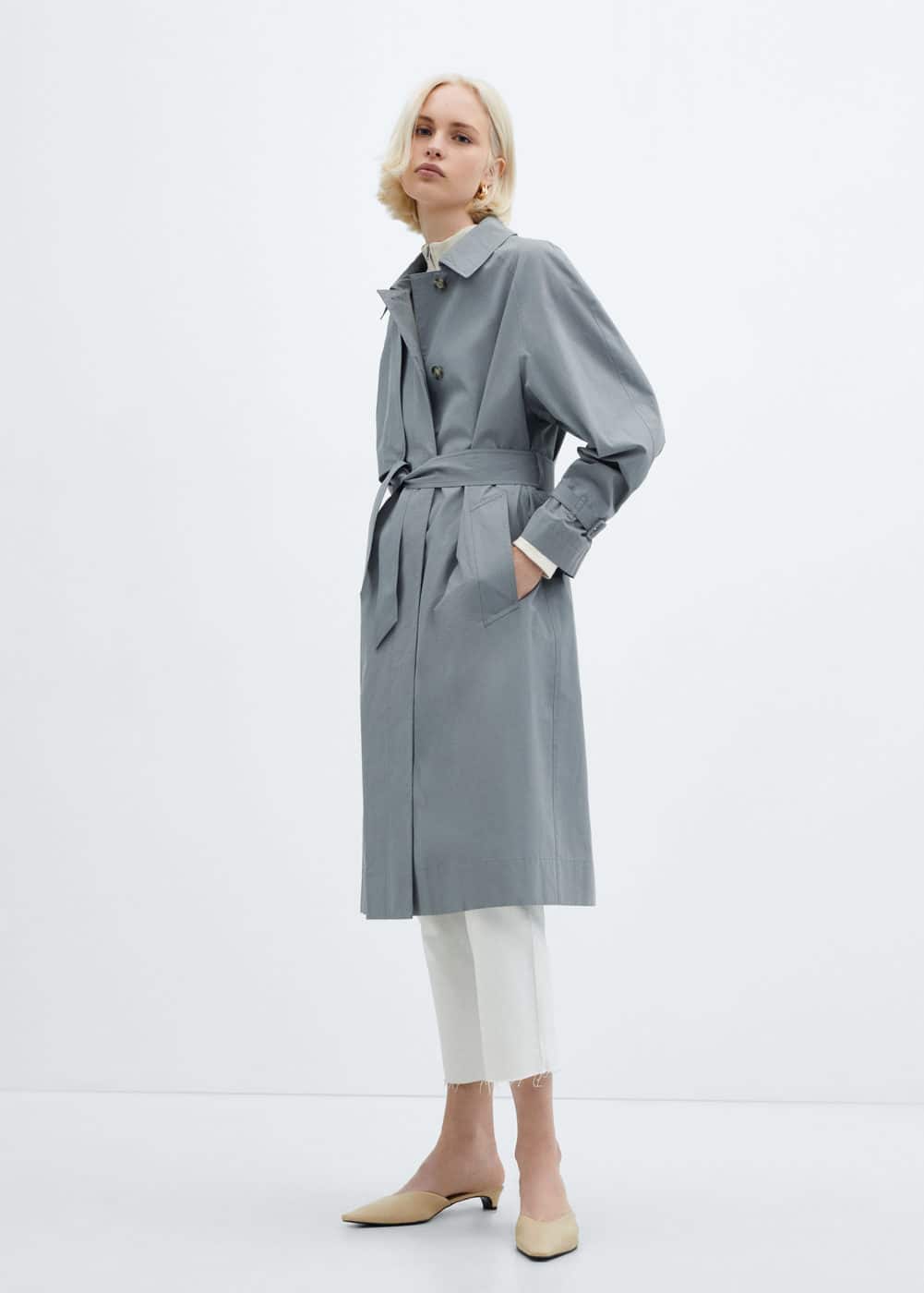 Cotton Trench Coat With Belt -  Women