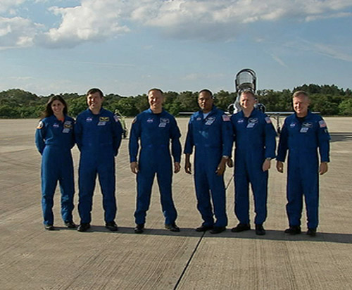 Crew of Space Shuttle Discovery&#039;s Final Mission to Stage Launch Rehearsal 