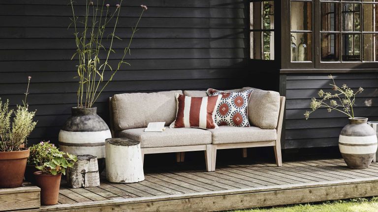 front porch furniture ideas: OKA UK Terrazzin Corner Sofa and Armless Chair