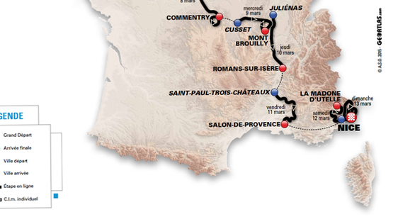The 2016 Paris-Nice route map