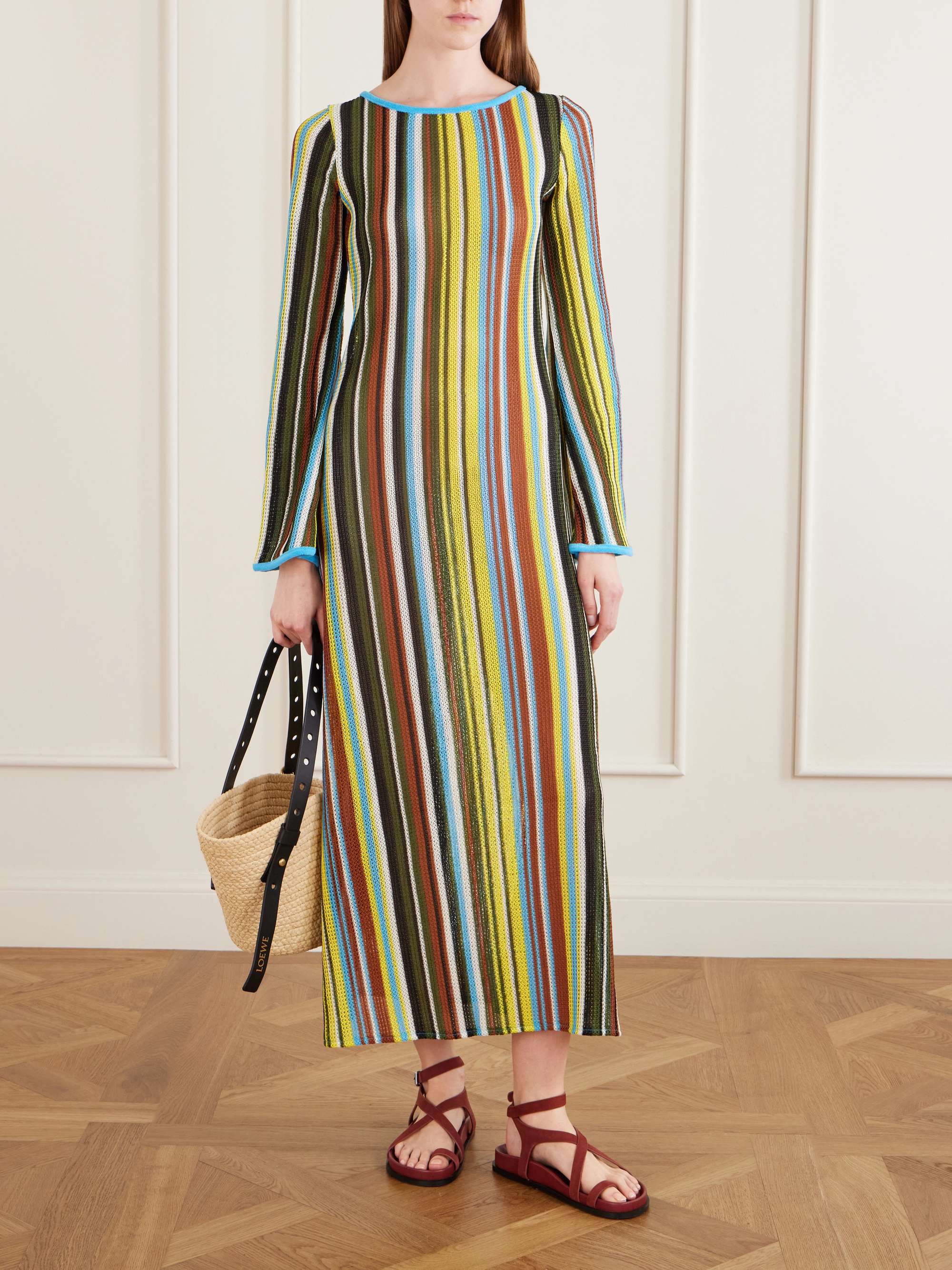 Lorena Open-Back Striped Knitted Maxi Dress