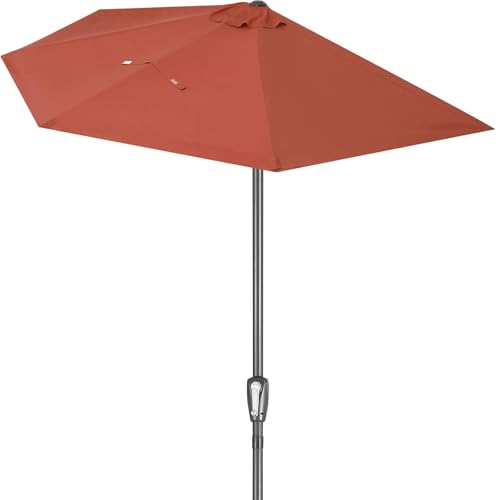 Kingsleeve&amp;reg; 2.7m Half Parasol Round Semi-Circular Garden Parasol | 270cm Garden Parasols With 80+ Uv-Protection | Ideal Balcony Umbrella | Sun Umbrella Patio Wall Fence Sun Shades | Terracotta