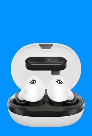 SteelSeries Arctis GameBuds gaming earphones on a blue background