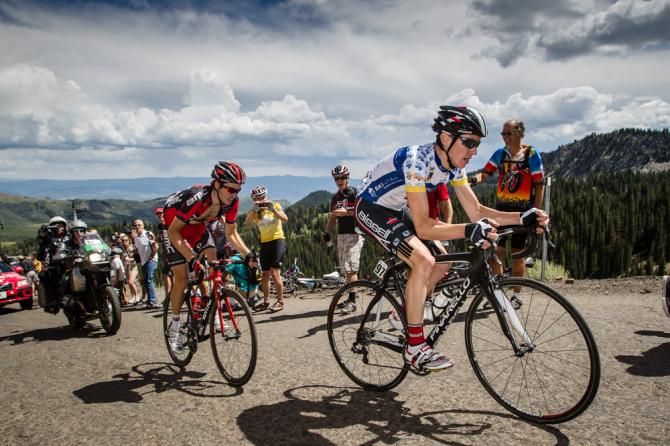 Michael Torckler (Bissell) leads Yannick Eijssen (BMC) over the first KOM