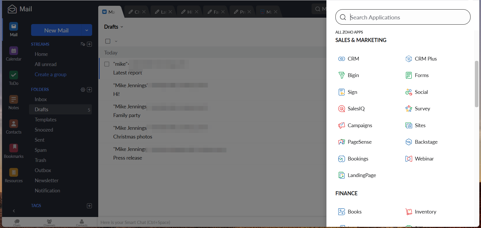 Zoho application search