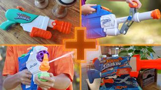 A selection of the best water guns, with the GamesRadar+ cross in the middle