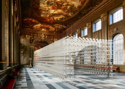 Melek Zeynep arched installation render, created for London Design Festival 2024 and shown here in the frescoed interiors of the Royal Naval College’s Painted Hall