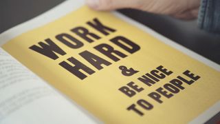 The 'Work hard & be nice to people' print appears in Burrill's book Make it Now!