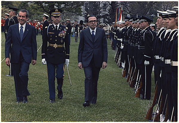 Arrival ceremony for Giulio Andreotti, President of the Council of Ministers of the Italian Republic, April 17, 1973.