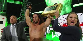 Triple H, Seth Rollins, and Stephanie McMahon at Money in the Bank 2014