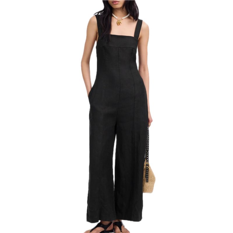 Madewell, Square Neck Wide Leg Linen Jumpsuit