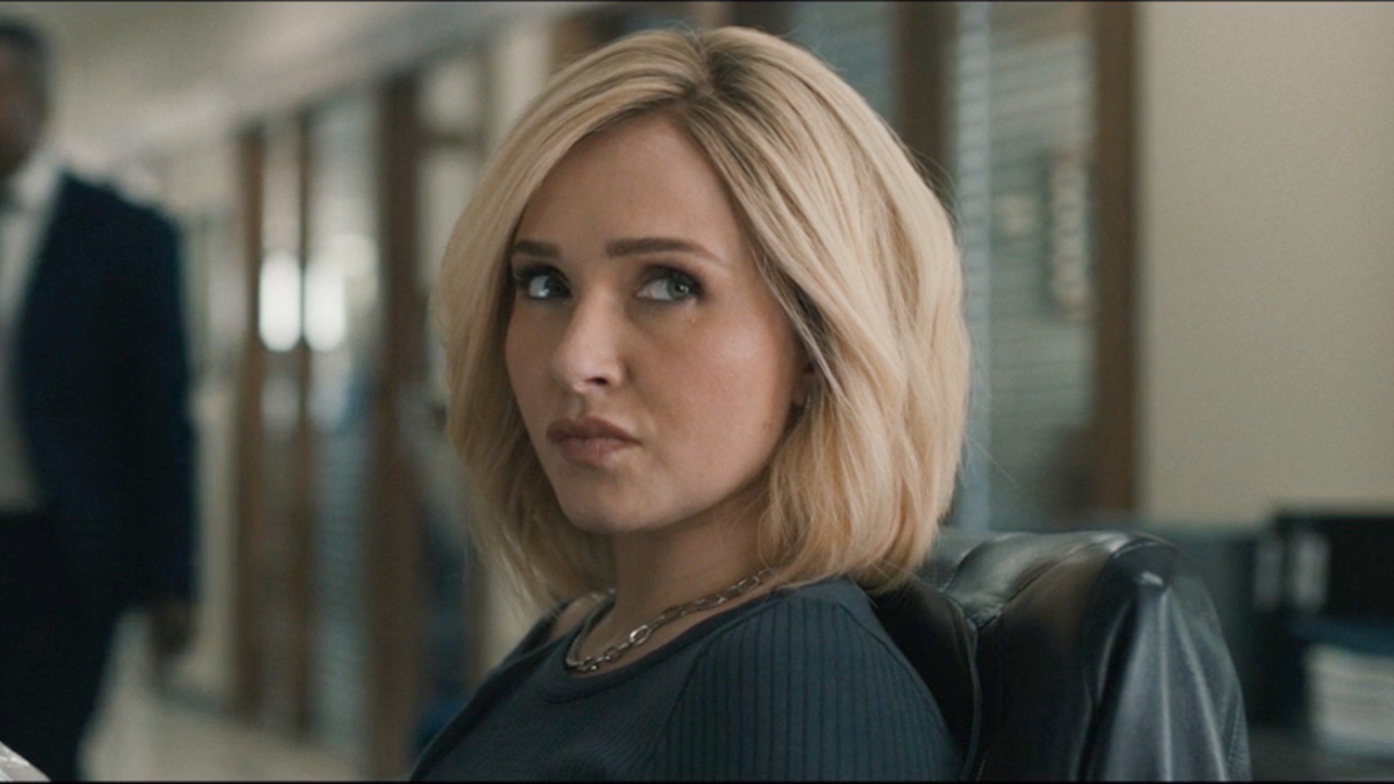Hayden Panettiere looking up in Scream VI.