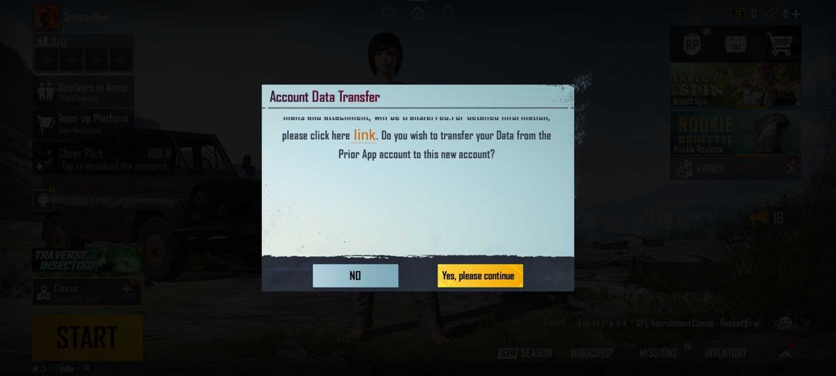 Battlegrounds Mobile India account transfer