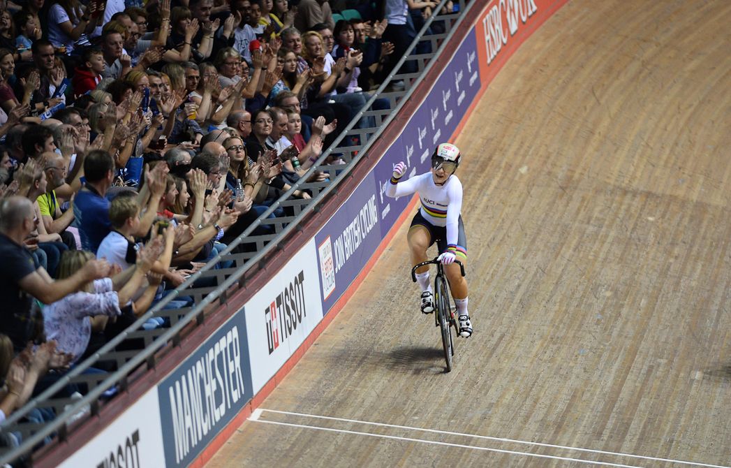 Kristina Vogel of Germany celebrates after winning the Women's Sprint