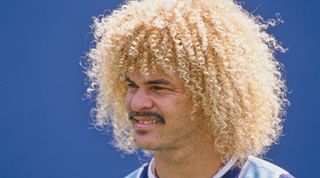 Carlos Valderrama #10, of Colombia and Midfielder for the Tampa Bay Mutiny of the the MLS Eastern Conference poses for a photograph before the MLS All-Star Game on 8th July 1997 at the Meadowlands stadium in East Rutherford, New Jersey, United States. (Photo by Jamie Squire/Allsport/Getty Images)