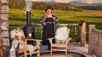 A selection of Kelly Clarkson's Wayfair range in her Montana ranch with the female singer posing in background