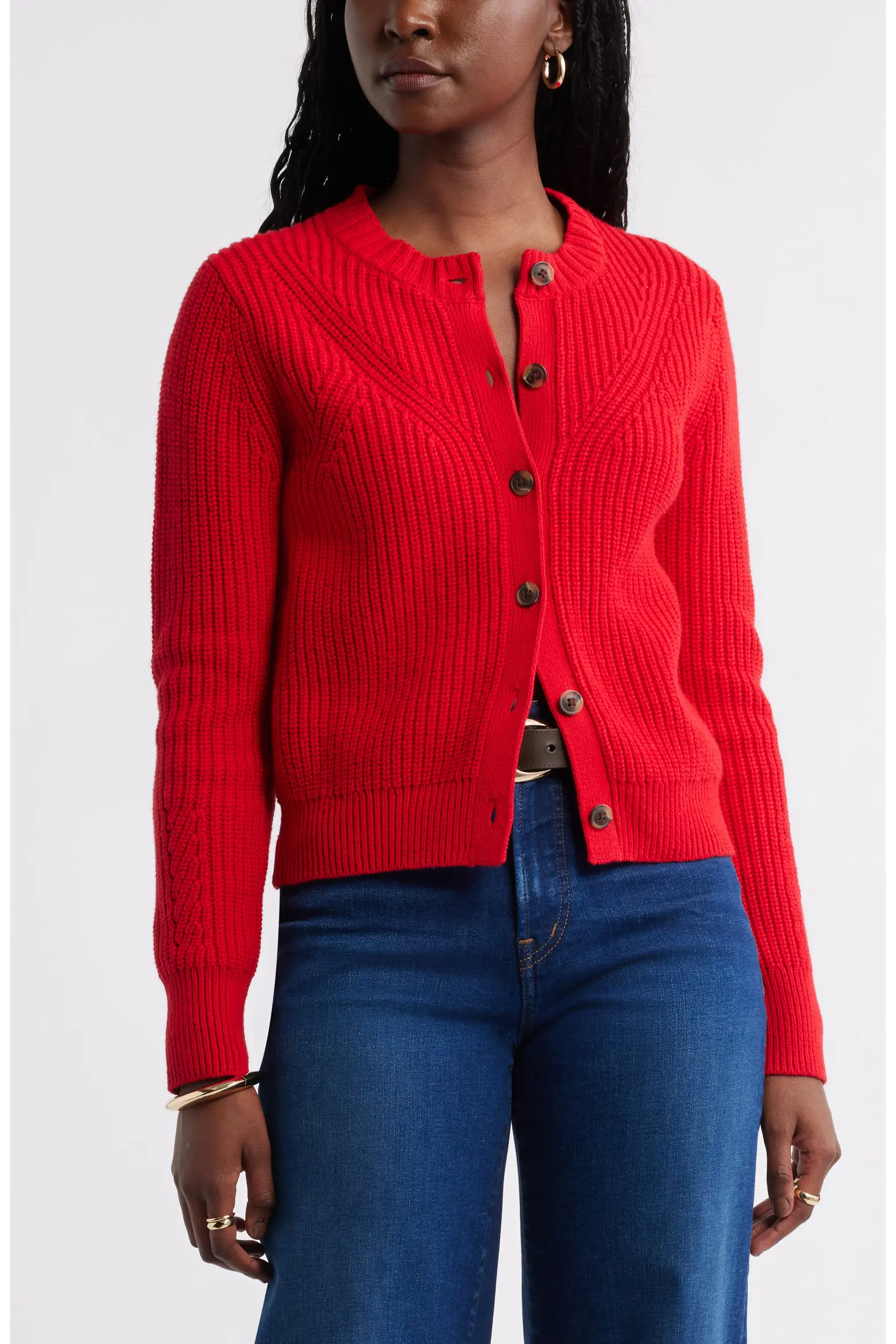 Caslon, Shaker Stitch Pointelle Pima Cotton &amp;amp; Merino Wool Cardigan