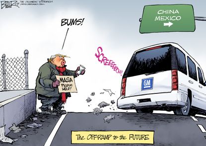 Political cartoon U.S. GM plant closure China Mexico Trump MAGA