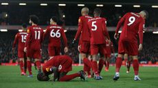 Liverpool striker Sadio Mane celebrates his 81st-minute winner against West Ham